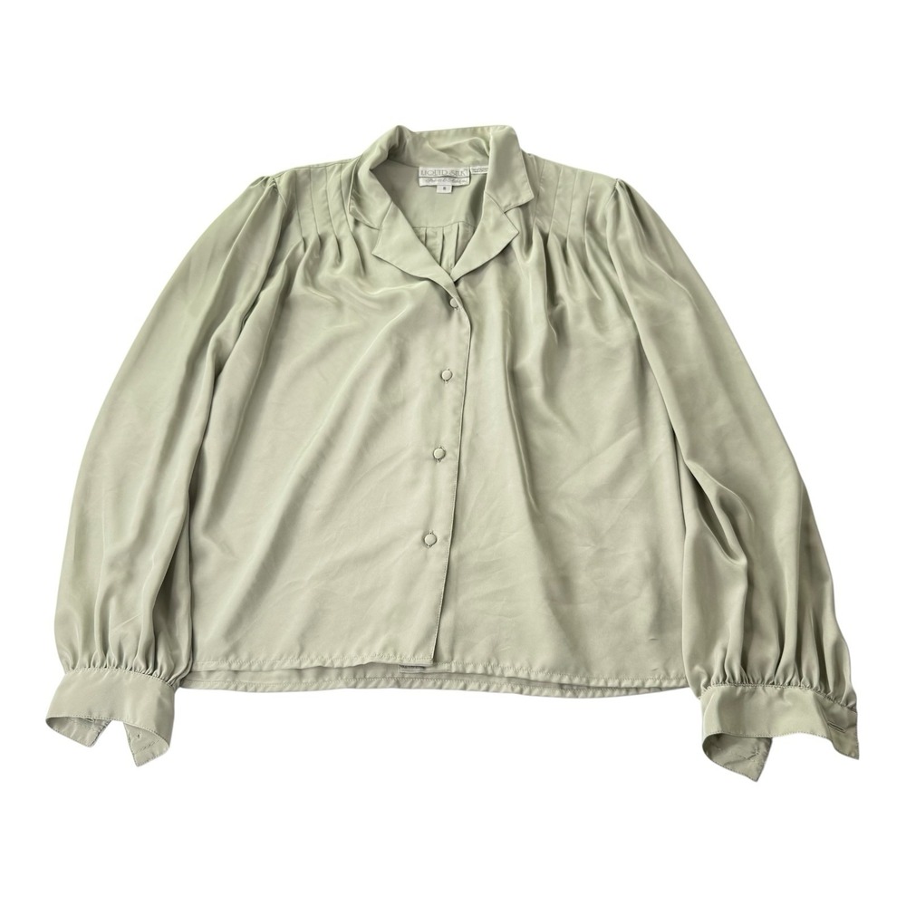 Peters & Ashley Liquid Silk Sage Green Blouse Women's Size 6 Long Sleeve Button